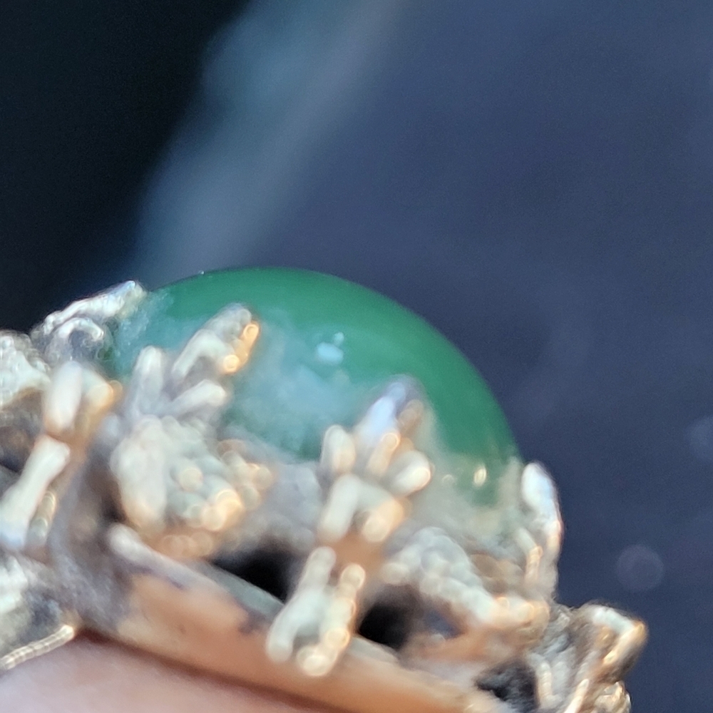 Antique Vintage Jade Cabochon 18K Yellow Gold Ring Size 6 18k HGE HMS - Picture 4 of 11